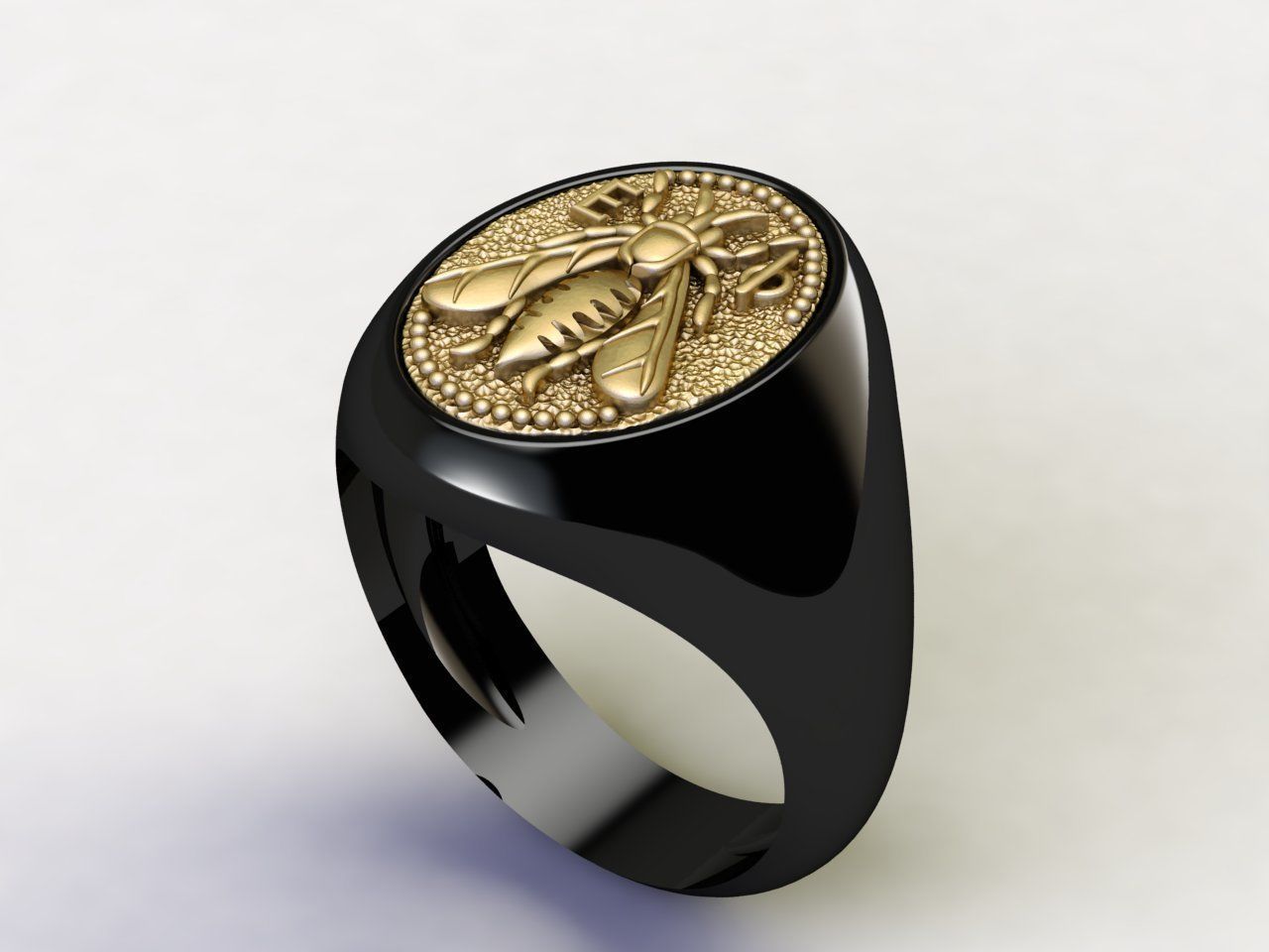 Bee Signet Hollow Rings in US Sizes 3D print model_2