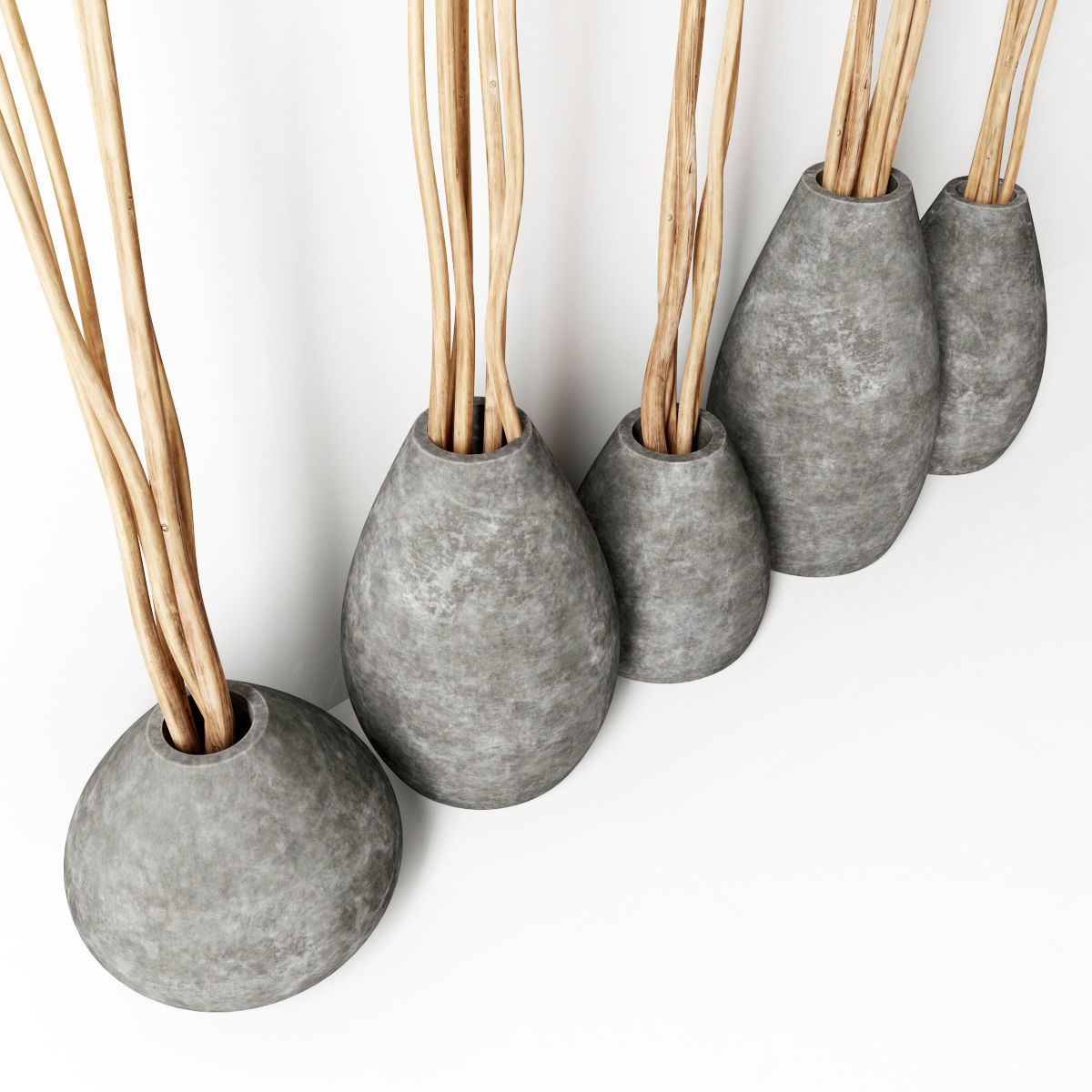 Vase concrete branch decor n5 3D model_2