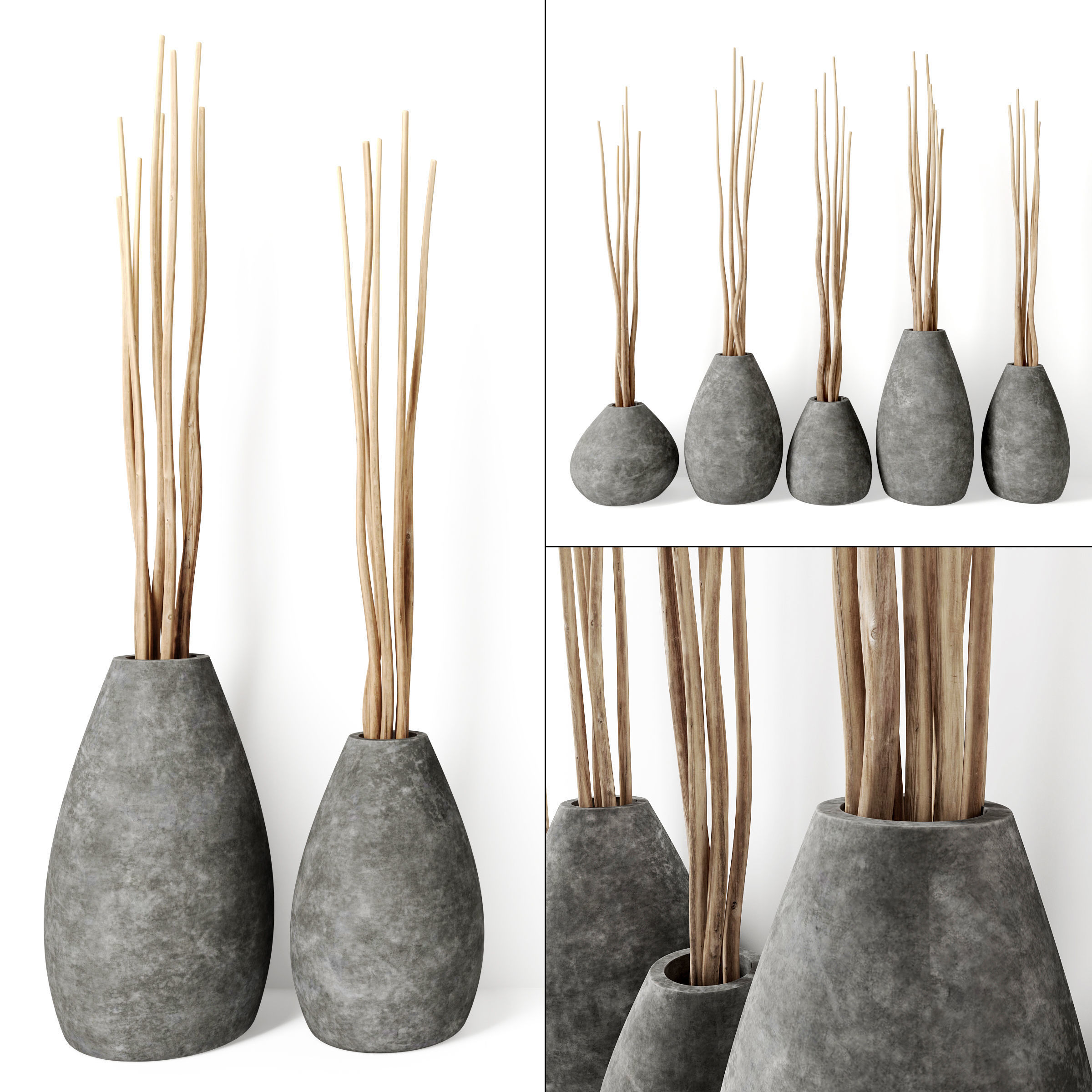 Vase concrete branch decor n5 3D model_1