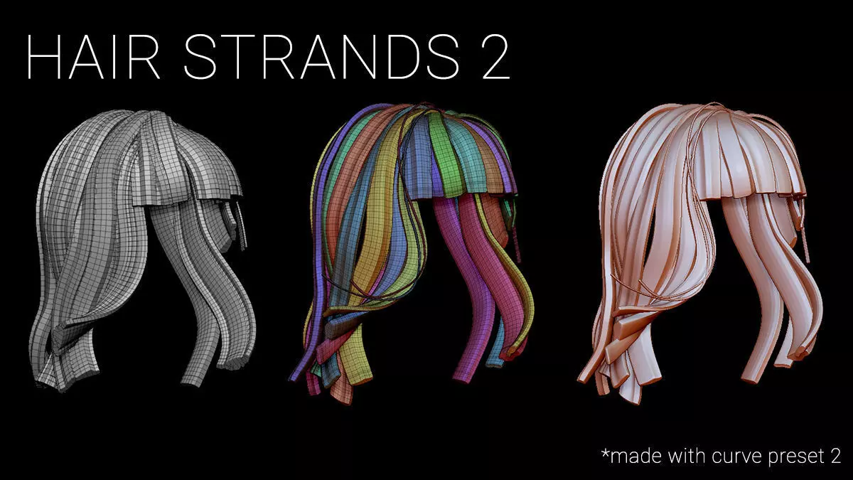 Hair Strands 2 - IMM Curve Brush - UV Unwrapped 3D model_0