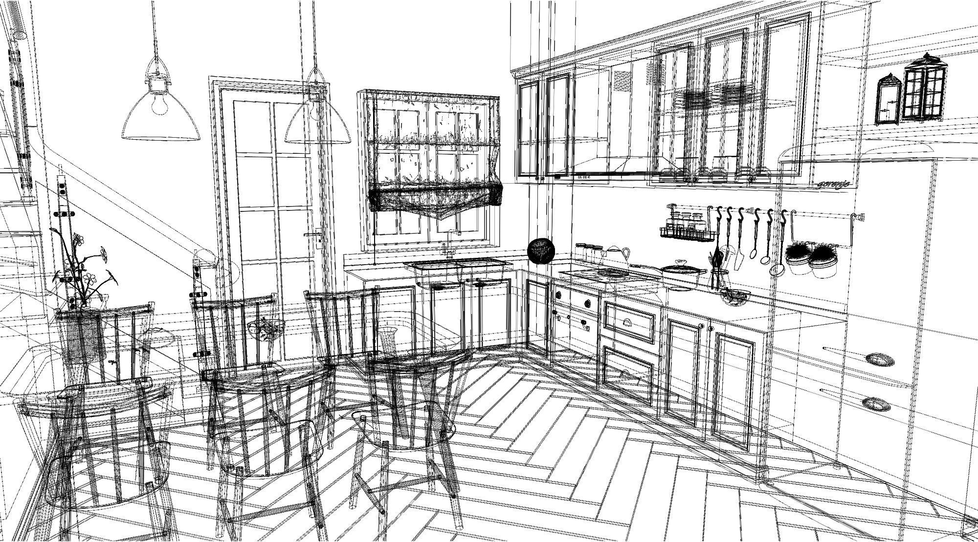 Scandinavian style kitchen Low-poly 3D model_3