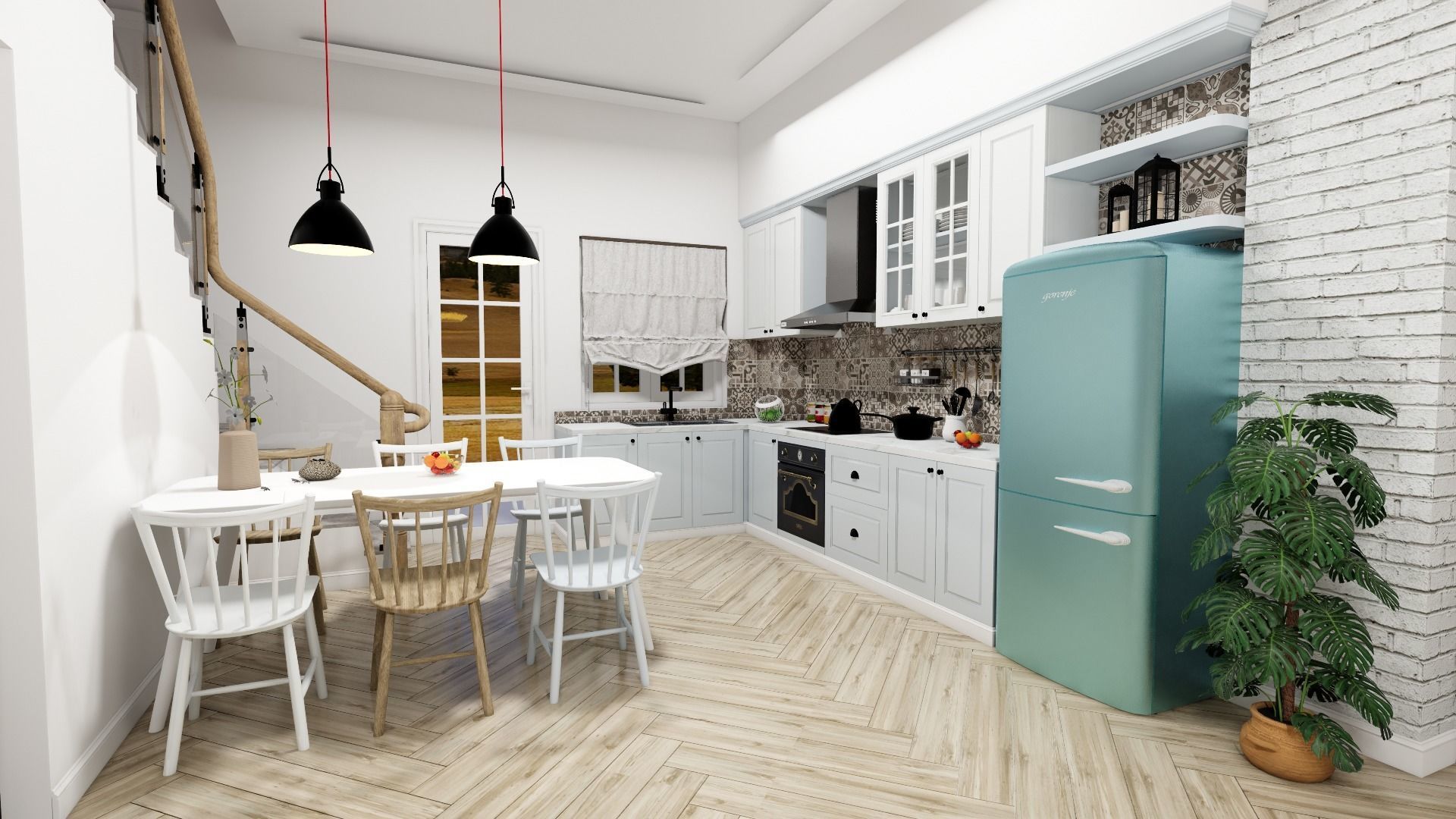 Scandinavian style kitchen Low-poly 3D model_1