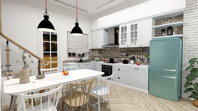 Scandinavian style kitchen Low-poly 3D model