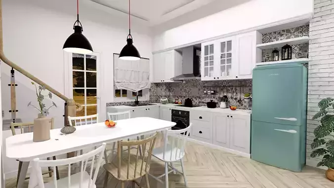 Scandinavian style kitchen Low-poly 3D model