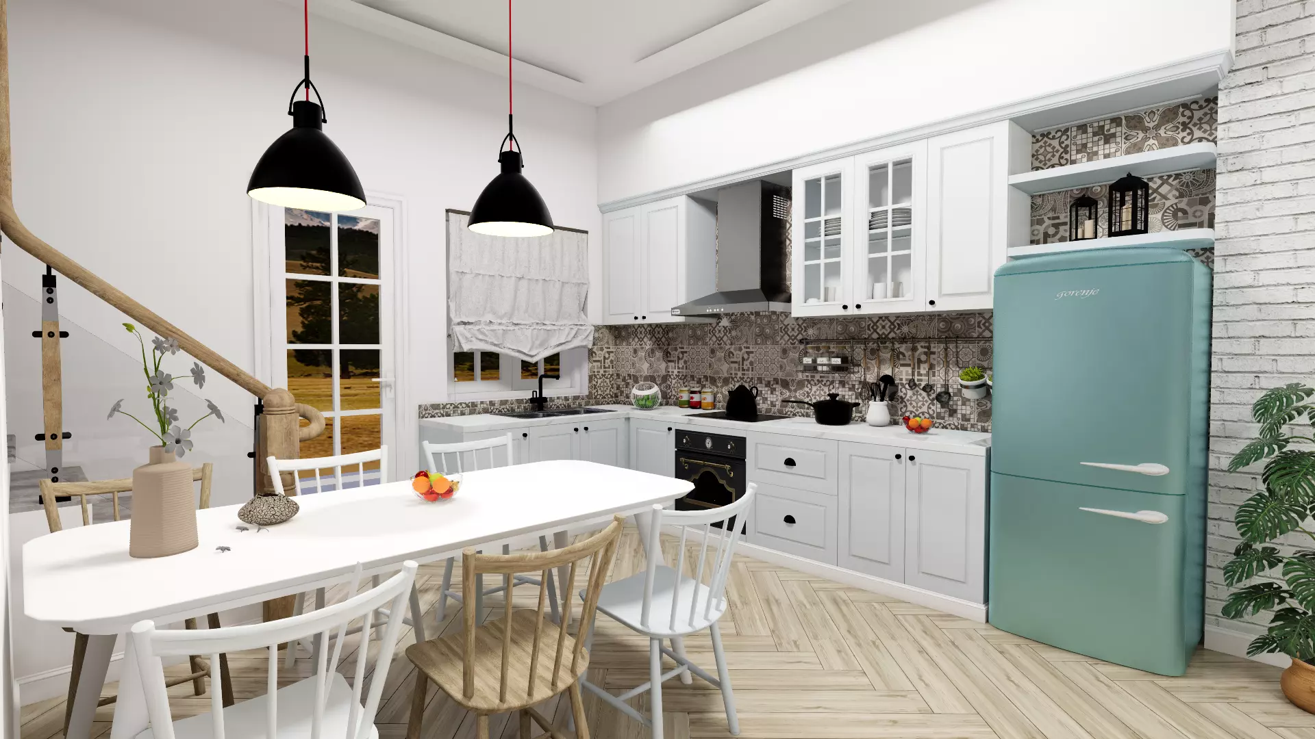 Scandinavian style kitchen Low-poly 3D model_0