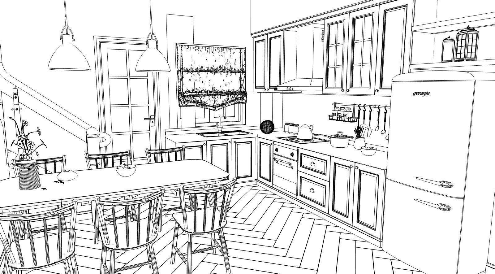 Scandinavian style kitchen Low-poly 3D model_4