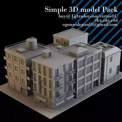 simple residential building pack Low-poly 3D model