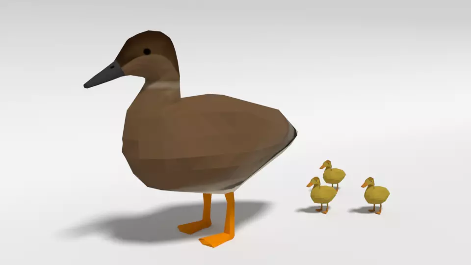 Low Poly Cartoon Gadwall Duck Low-poly 3D model_0