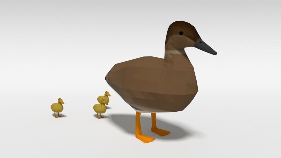 Low Poly Cartoon Gadwall Duck Low-poly 3D model_3