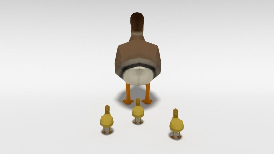 Low Poly Cartoon Gadwall Duck Low-poly 3D model_6