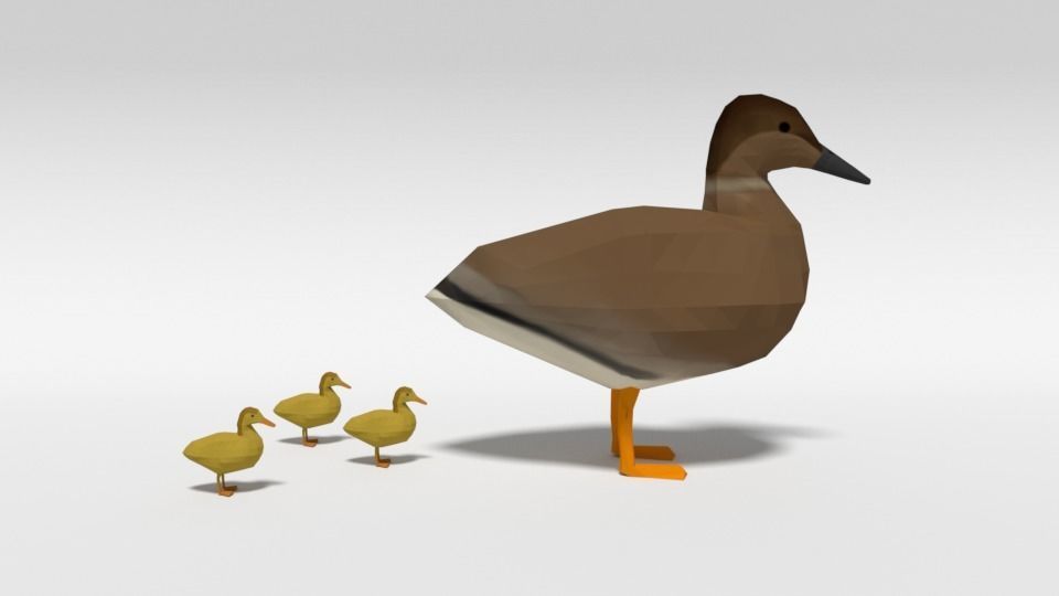 Low Poly Cartoon Gadwall Duck Low-poly 3D model_4