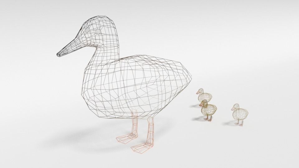 Low Poly Cartoon Gadwall Duck Low-poly 3D model_9
