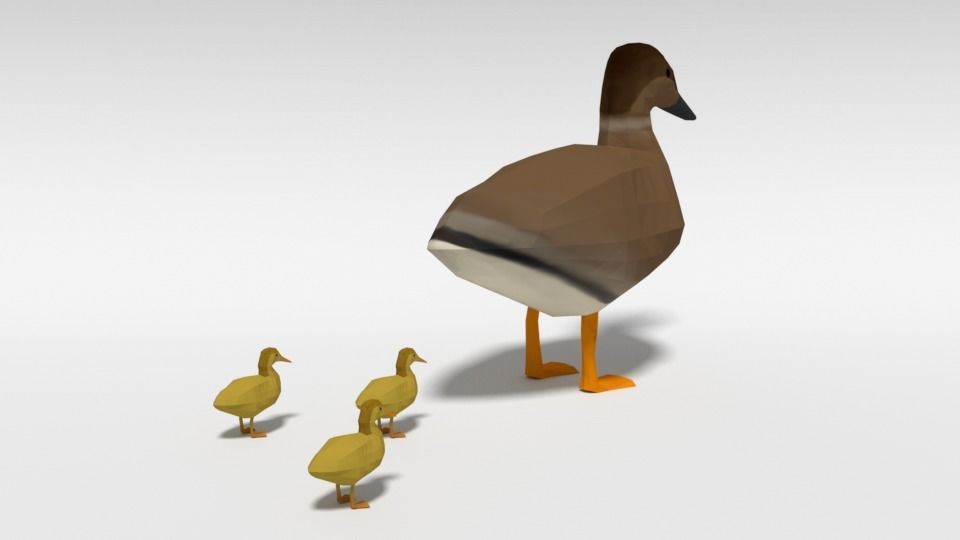 Low Poly Cartoon Gadwall Duck Low-poly 3D model_5