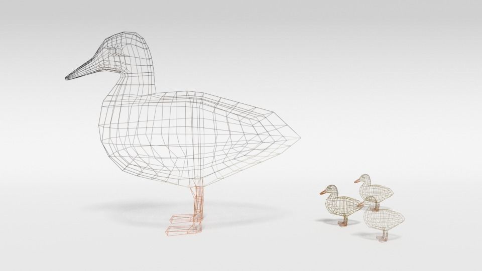 Low Poly Cartoon Gadwall Duck Low-poly 3D model_10