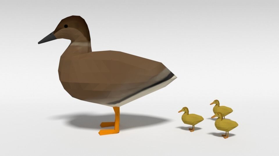 Low Poly Cartoon Gadwall Duck Low-poly 3D model_1