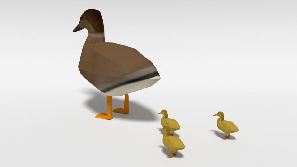 Low Poly Cartoon Gadwall Duck Low-poly 3D model_7