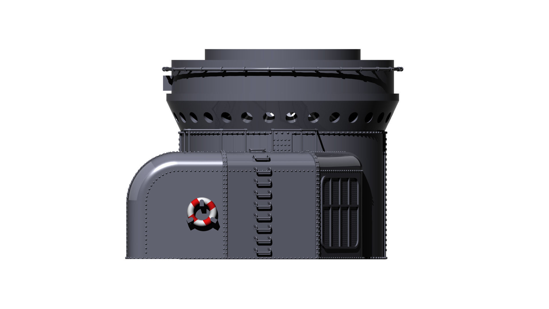 Rear barbette gun turret scale 1-200 3D print model 3D print model_5