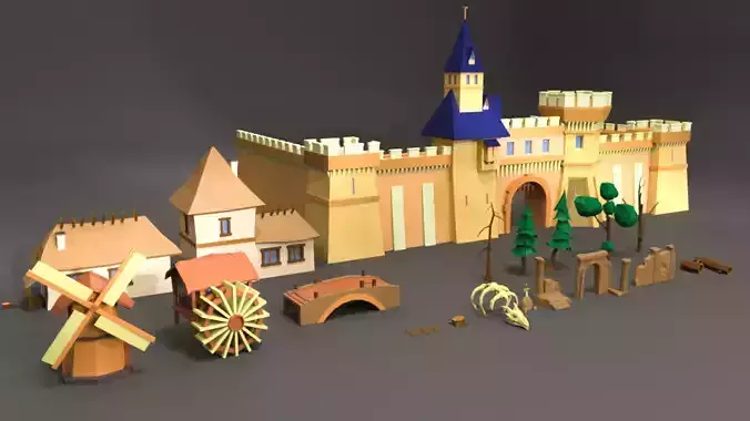 Medival Low Poly Pack for  Mobile Games Free low-poly 3D model
