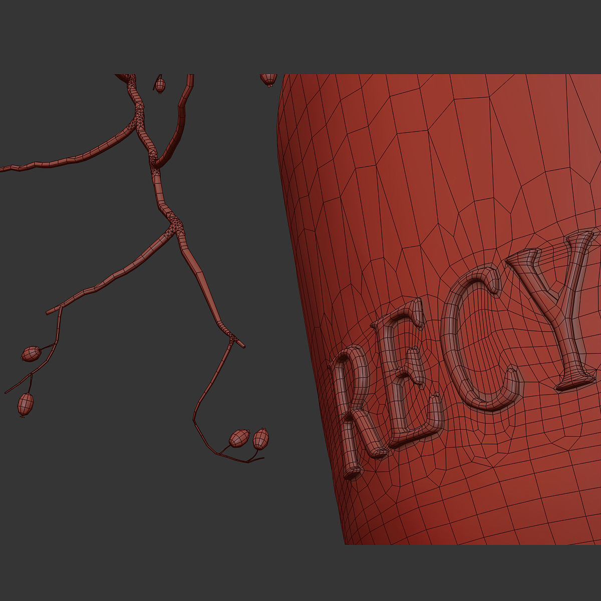 Decorative branch with red berries in a glass vase 3D model_5
