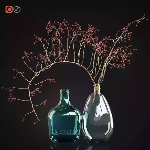 Decorative branch with red berries in a glass vase 3D model Decorative branch with red berries in a glass vase 3D model