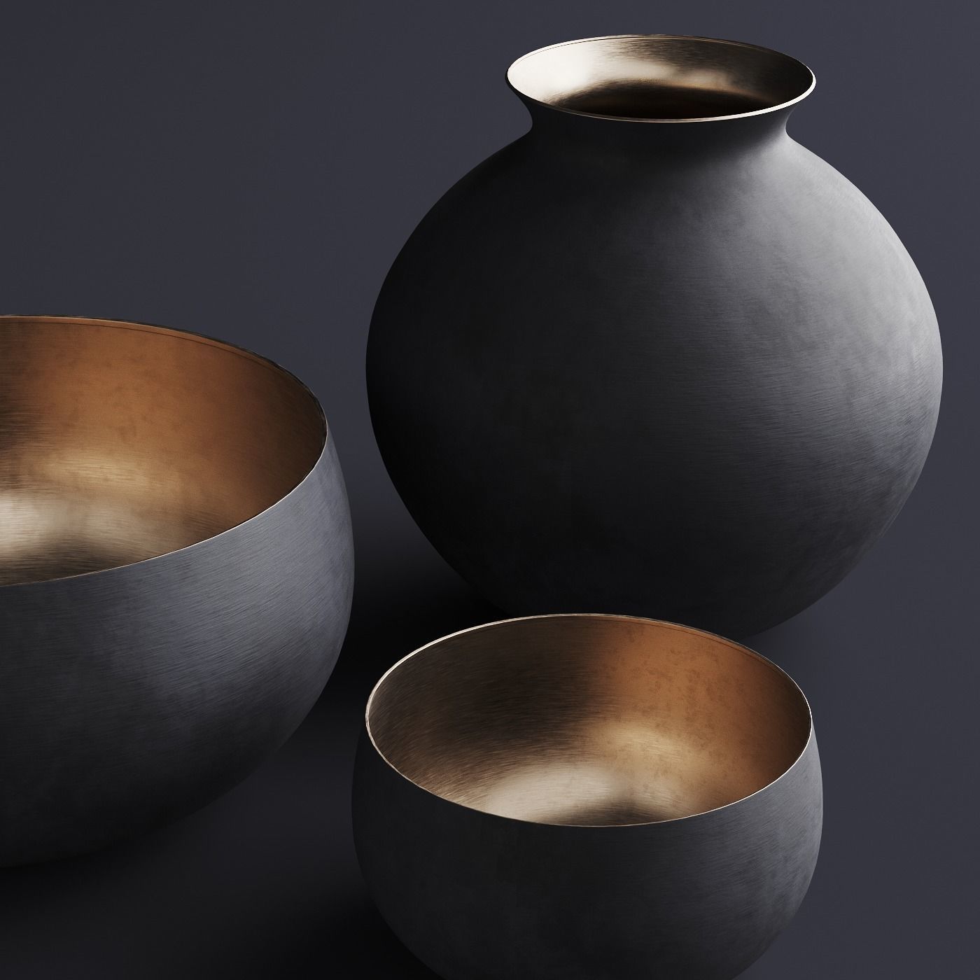 RH  Matte Black  Brass Vessel - Bowl 3D model_1