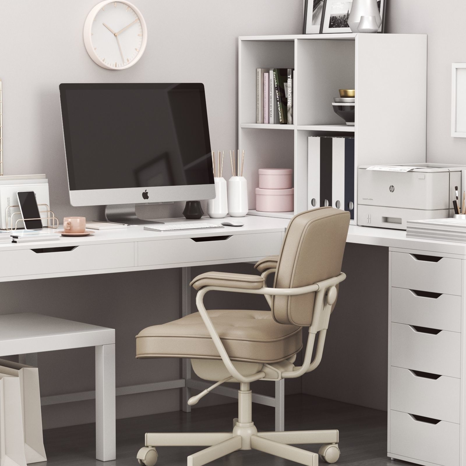 Corner workplace with ALEX table and ALEFJALL chair 3D model_1