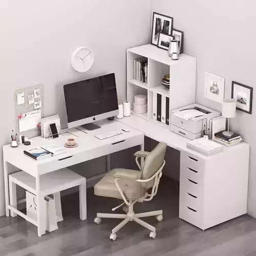 Corner workplace with ALEX table and ALEFJALL chair 3D model