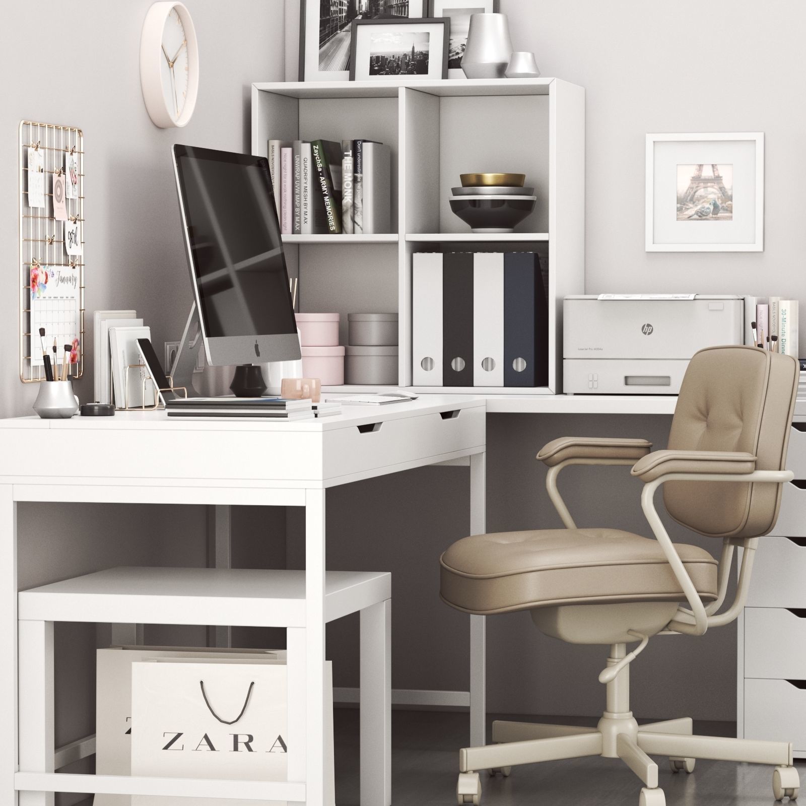 Corner workplace with ALEX table and ALEFJALL chair 3D model_4