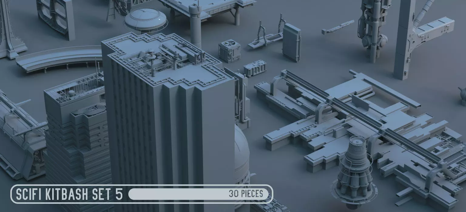 Scifi dressing kitbash set 5 Low-poly 3D model_0