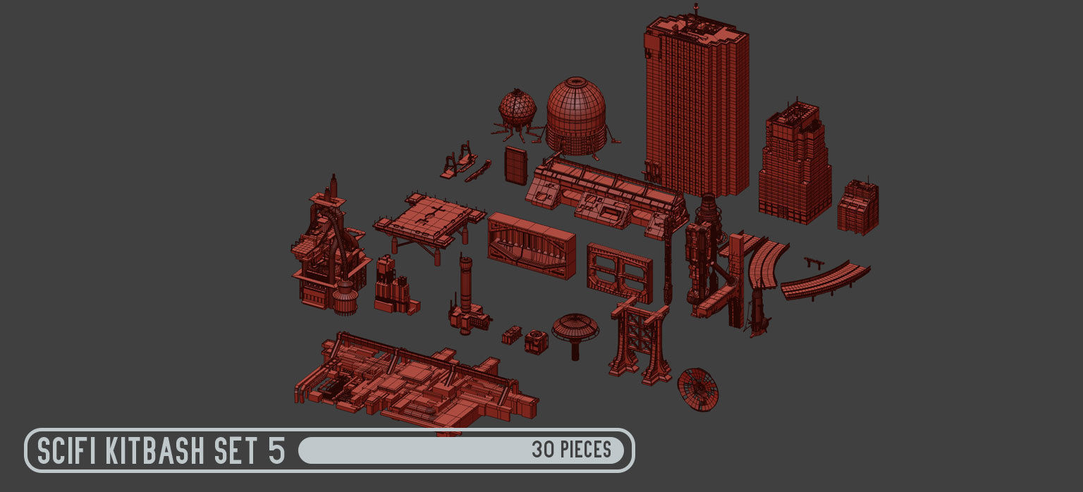 Scifi dressing kitbash set 5 Low-poly 3D model_9