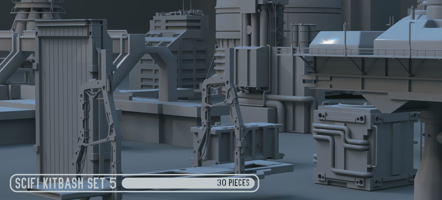 Scifi dressing kitbash set 5 Low-poly 3D model_7