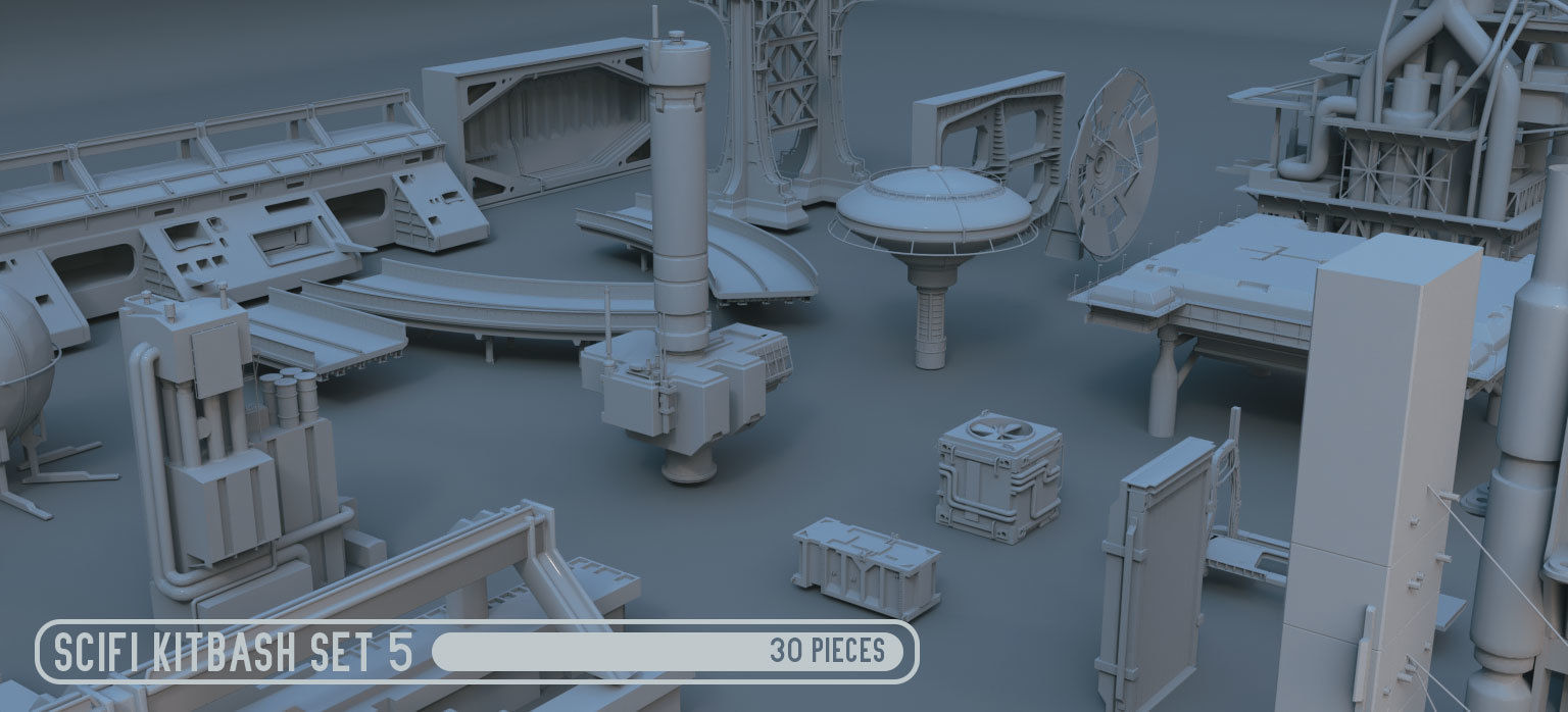 Scifi dressing kitbash set 5 Low-poly 3D model_6