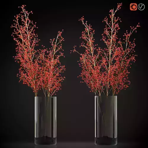 Decorative big branches with red berries in a glass vase