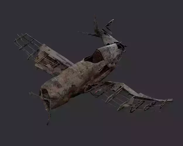 Plane Wreck Damaged Apocalyptic Game Ready 01 Low-poly 3D model