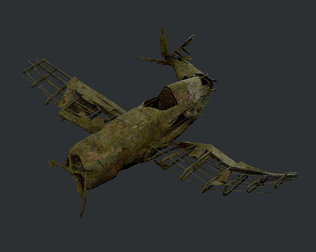 Plane Wreck Damaged Apocalyptic Game Ready 02 Low-poly 3D model