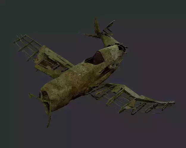Plane Wreck Damaged Apocalyptic Game Ready 02 Low-poly 3D model