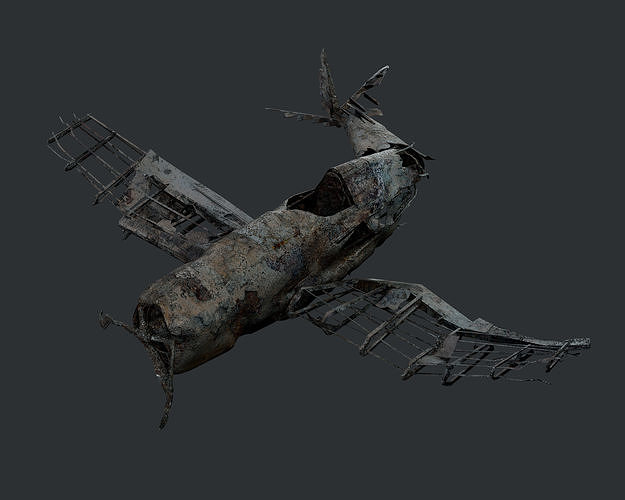 Plane Wreck Damaged Apocalyptic Game Ready 03 Low-poly 3D model