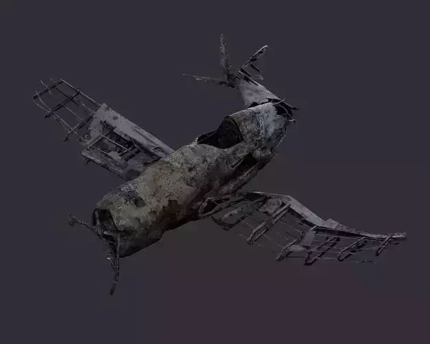 Plane Wreck Damaged Apocalyptic Game Ready 03 Low-poly 3D model