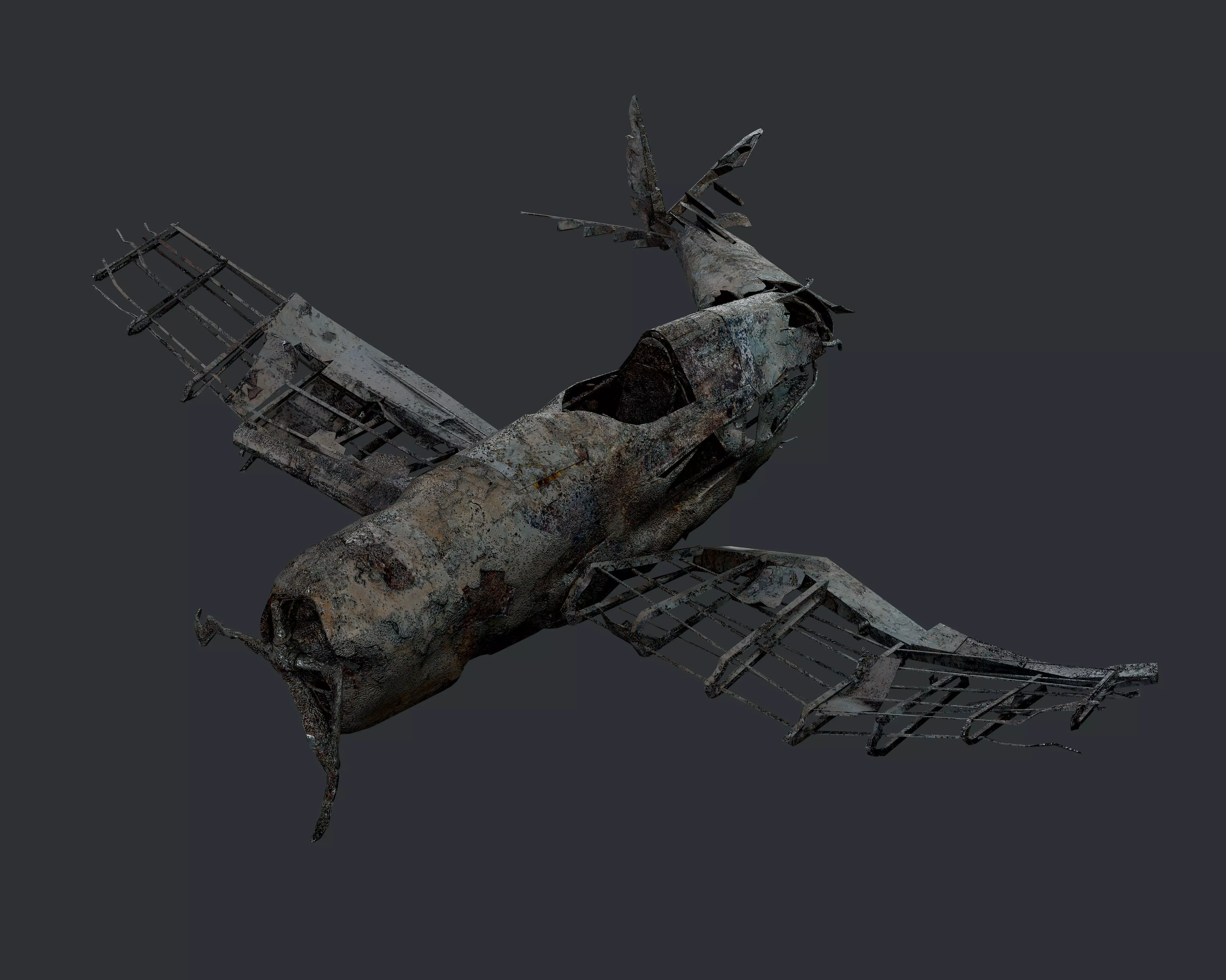 Plane Wreck Damaged Apocalyptic Game Ready 03 Low-poly 3D model
