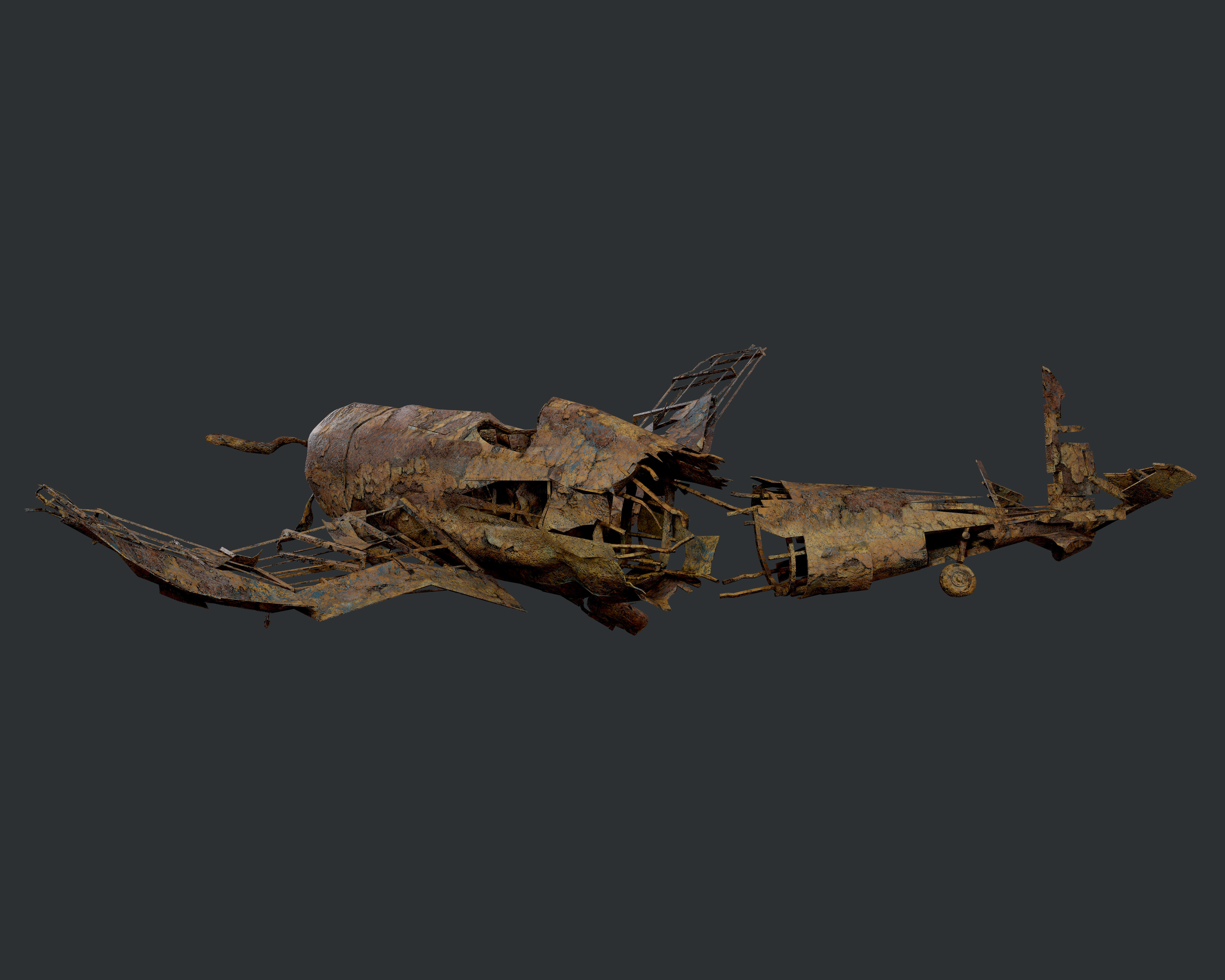 Plane Wreck Damaged Apocalyptic Game Ready 04 Low-poly 3D model_3