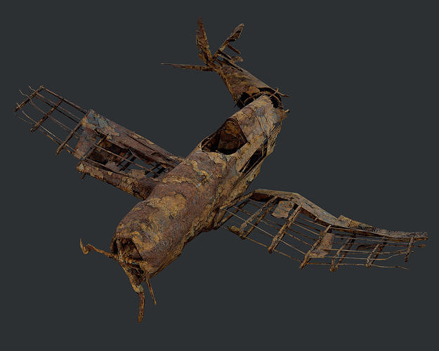 Plane Wreck Damaged Apocalyptic Game Ready 04 Low-poly 3D model