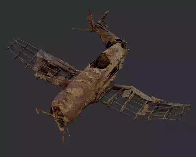 Plane Wreck Damaged Apocalyptic Game Ready 04 Low-poly 3D model