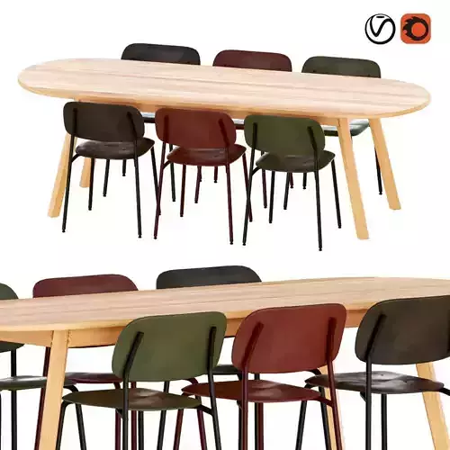 Hay triangle leg table with soft edge chairs