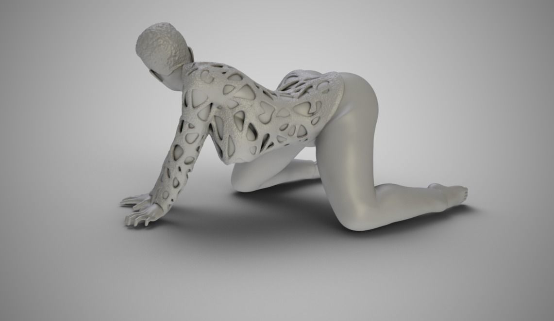 Woman Bent and Searching 3D print model_3