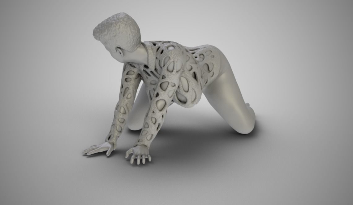 Woman Bent and Searching 3D print model_2
