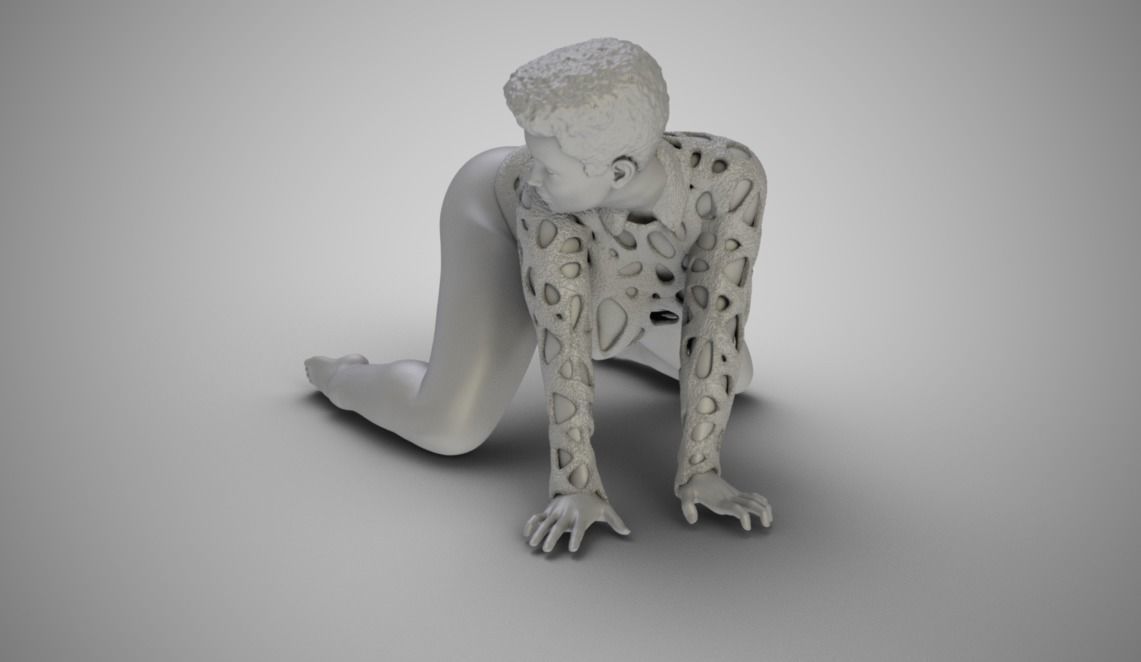 Woman Bent and Searching 3D print model_1