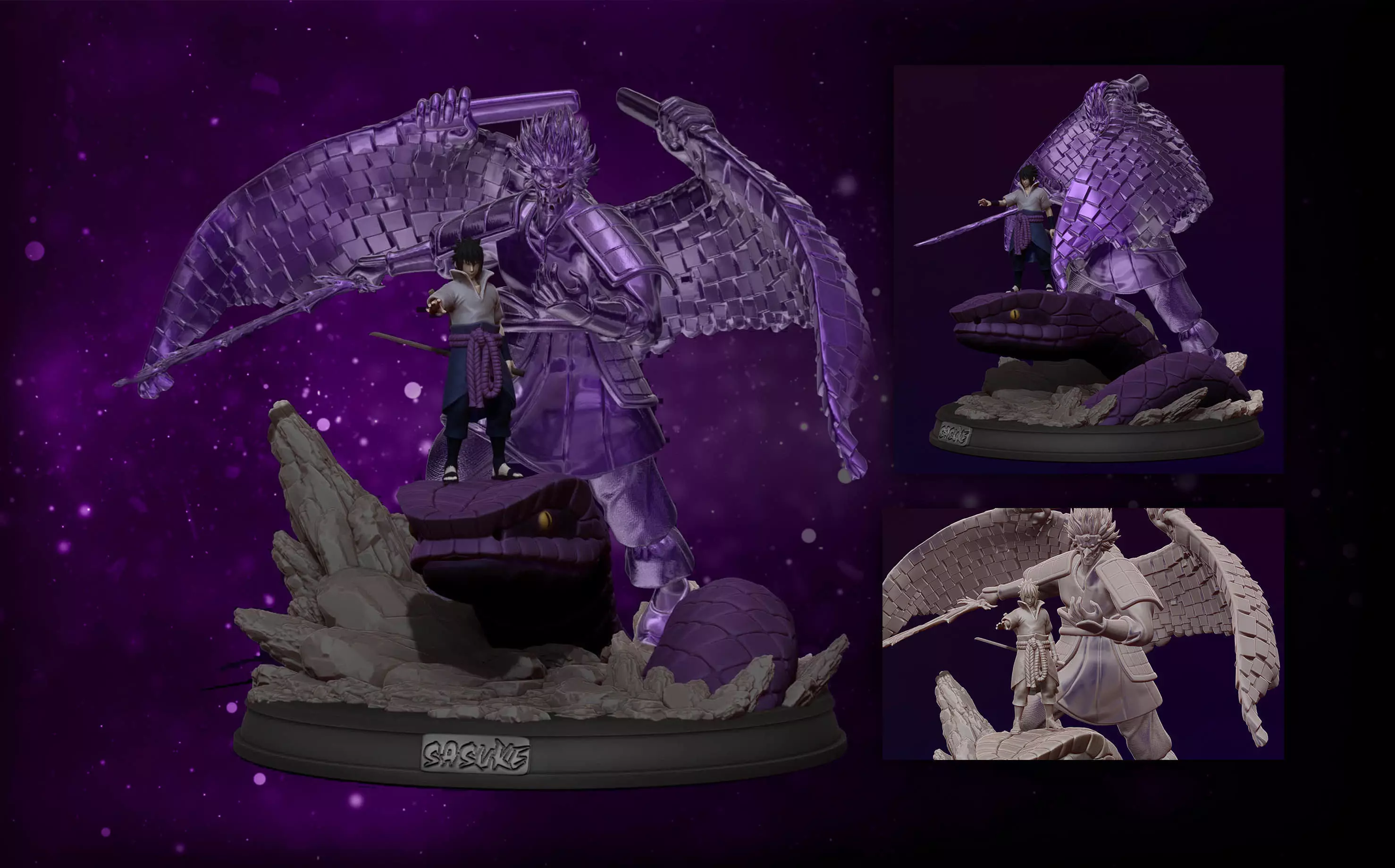 sasuke with susanoo and aoda 3d print statue - naruto shippuden 3D print model