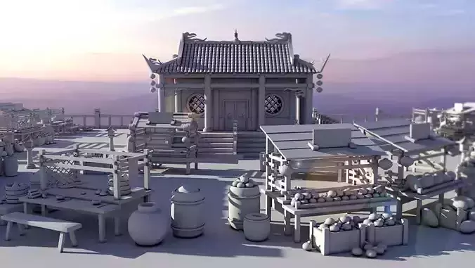 Japanese 3d model chinese village
