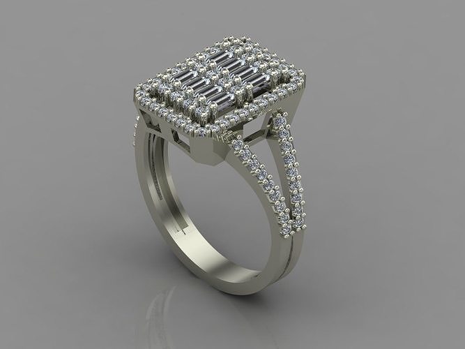 GC GOLD T74- Baguette ring Diamond gold 3D print model