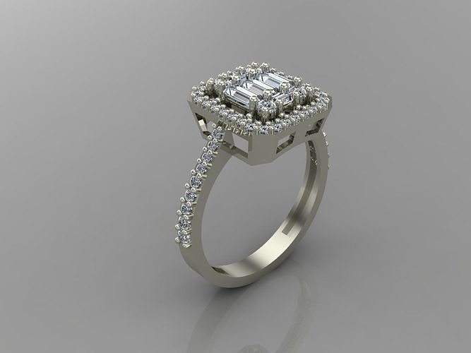 GC GOLD T76- Baguette ring Diamond gold  3D print model